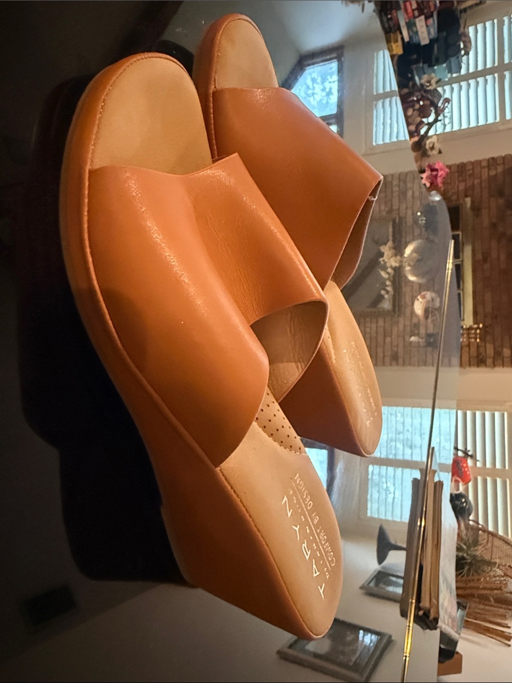 Taryn Rose Cognac Leather Slide Mules